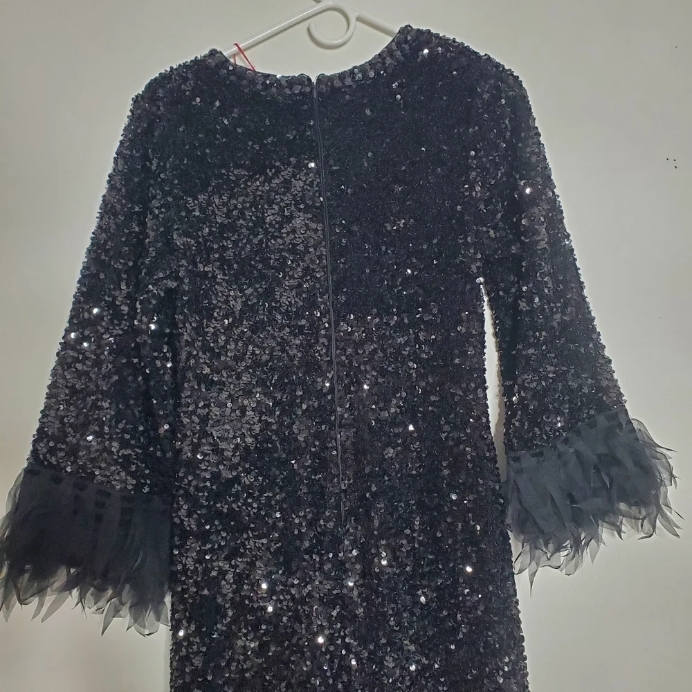 $898 Frances Valentine Regina Sequin Dress Size M Black Designer Wedding Glamour - Picture 13 of 16